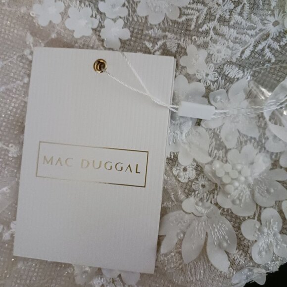 NEW Mac Duggal Glitter Floral Applique Column Evening Gown Ivory Size 12 Wedding - Picture 13 of 16